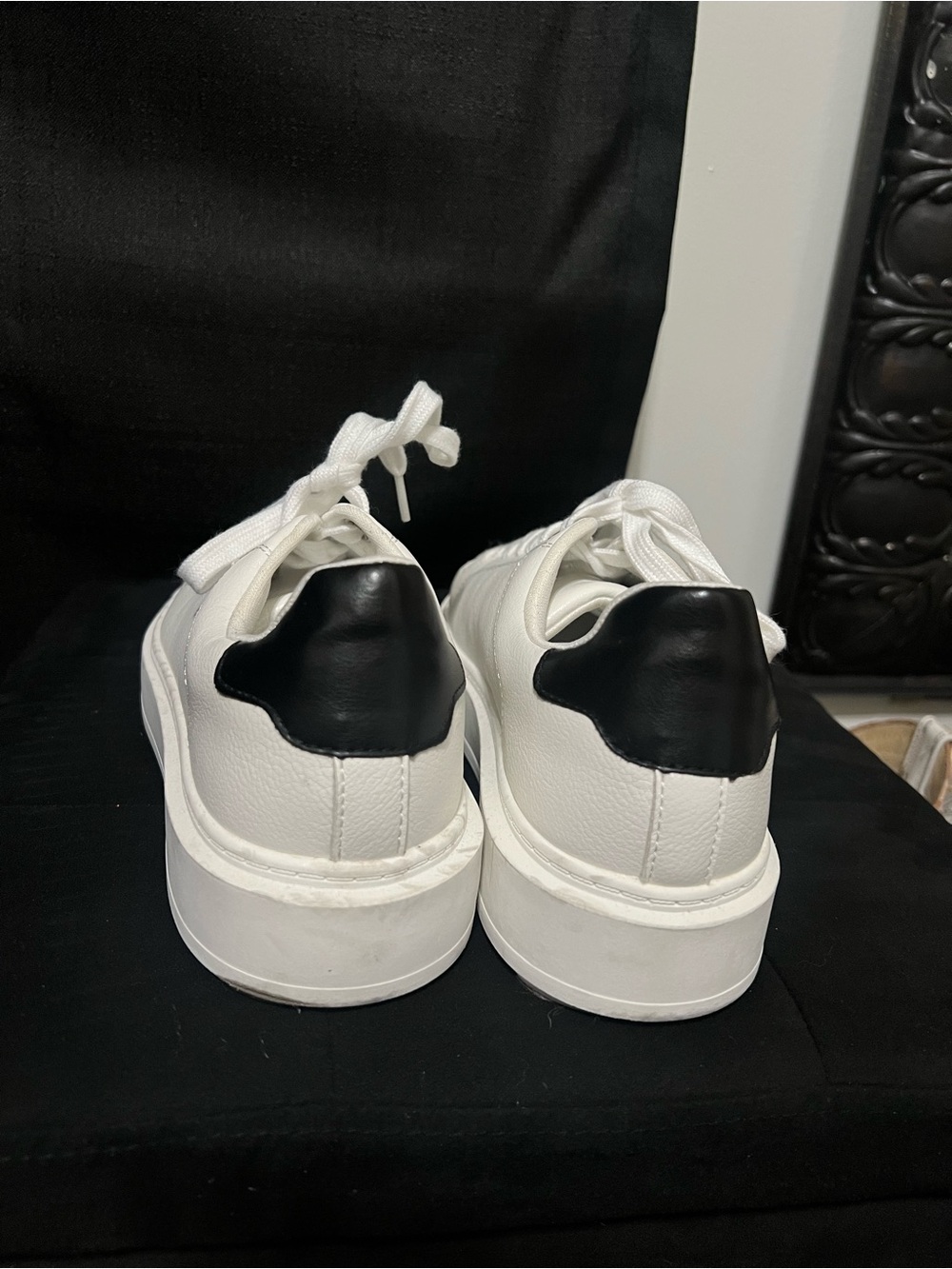 Steve Madden Women’s White Platform Sneaker with Black Heel Accent - Picture 2 of 5